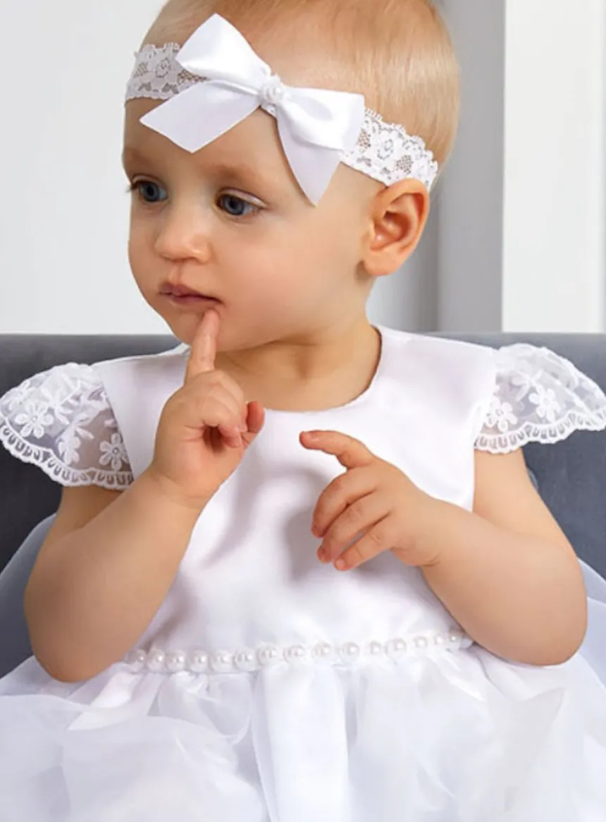 Robe de baptême blanche + bandeau Maëlle