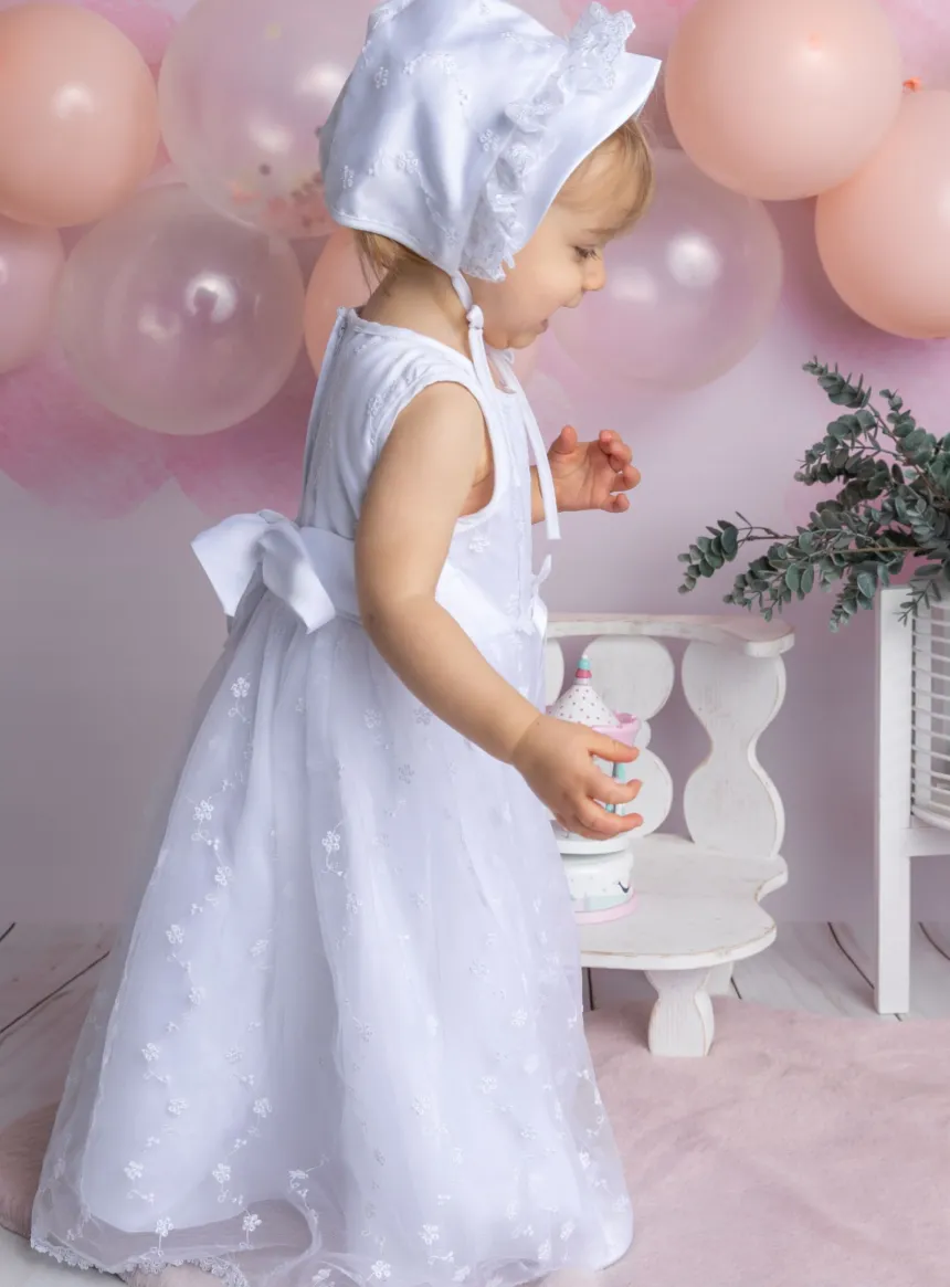 Robe de baptême + cape + bonnet Garance