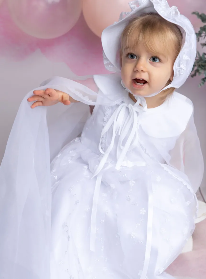 Robe de baptême + cape + bonnet Garance