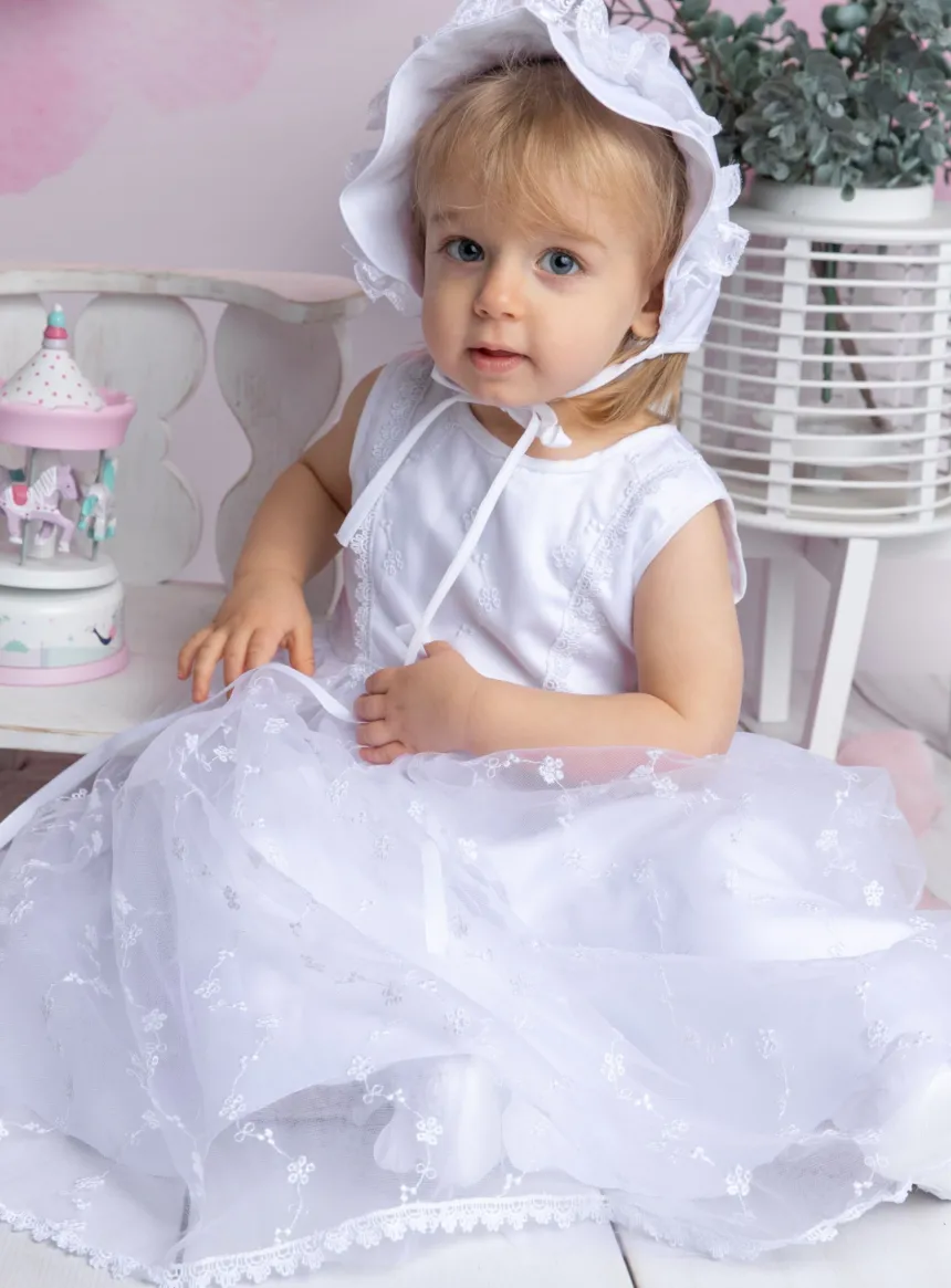 Robe de baptême + cape + bonnet Garance