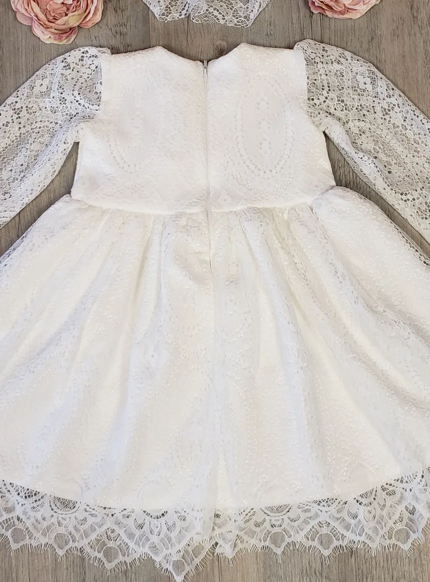 Robe de baptême dentelle + turban fille
