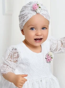Robe de baptême dentelle + turban fille