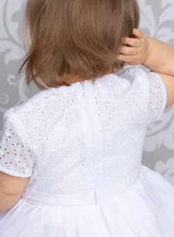 Robe de baptême longue bébé fille coton + bandeau