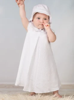 Robe de baptême longue coton + bonnet