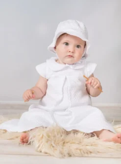 Robe de baptême longue coton + bonnet