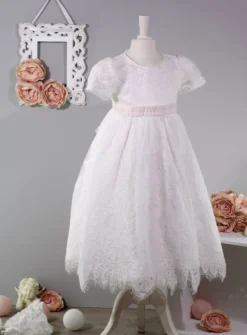 Robe de baptême longue dentelle Lison + béguin