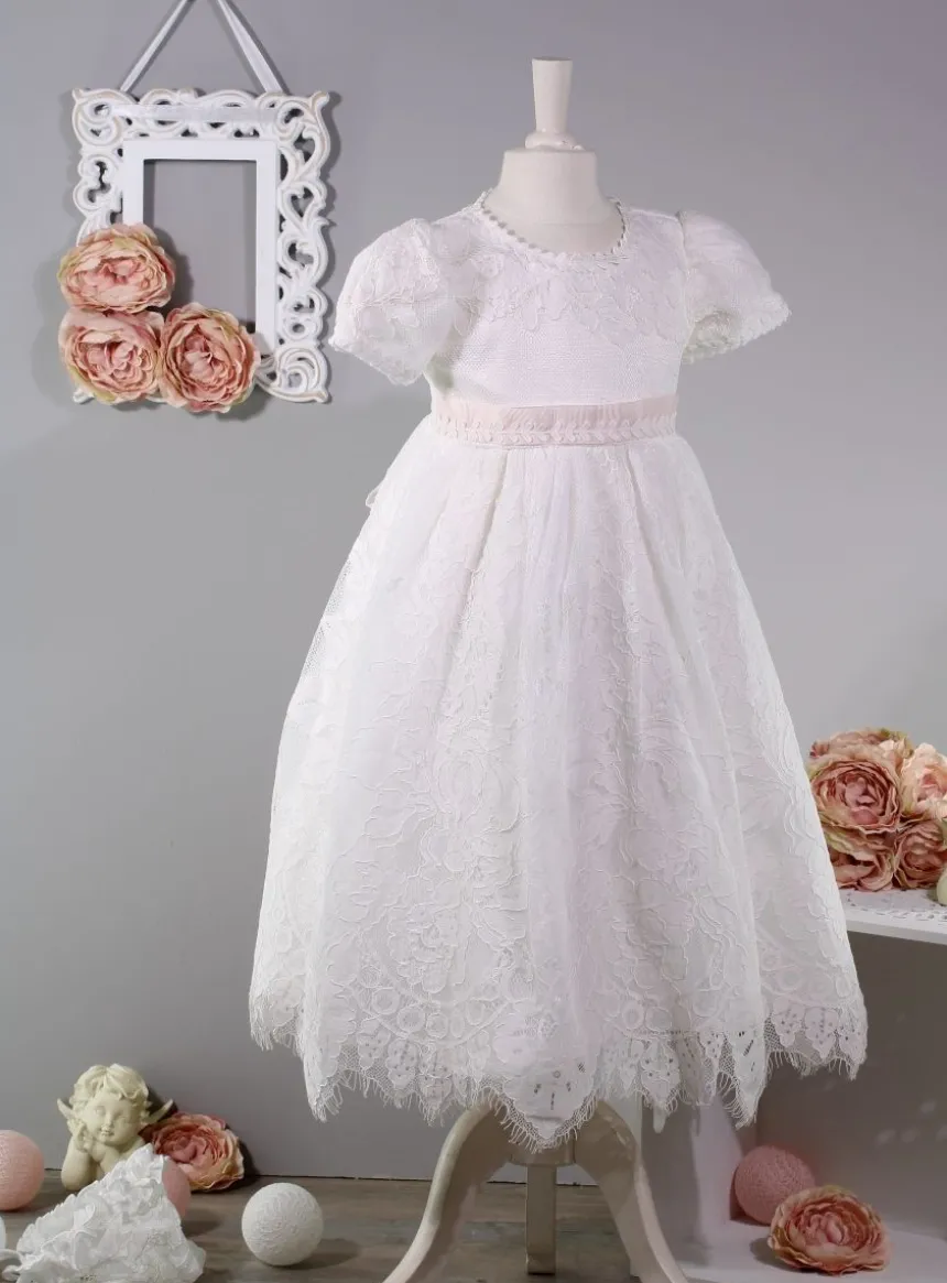 Robe de baptême longue dentelle Lison + béguin