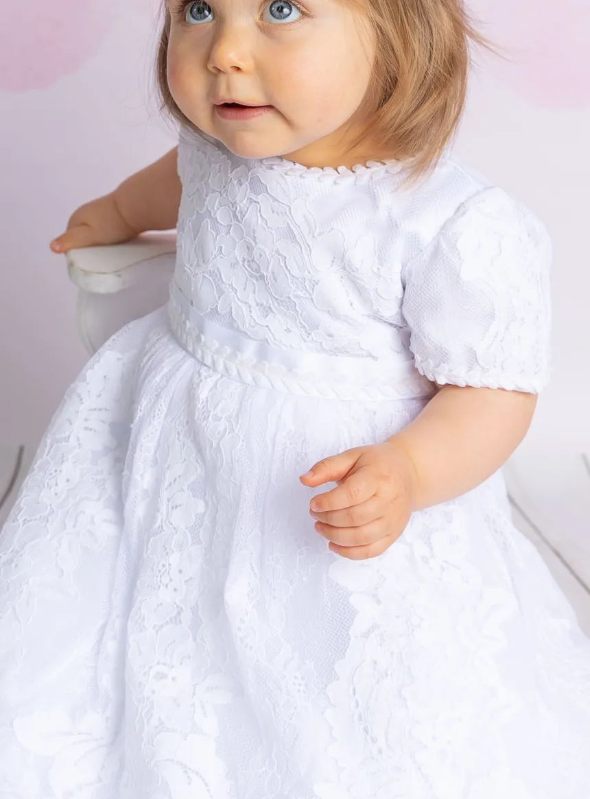 Robe de baptême longue dentelle Lison + béguin