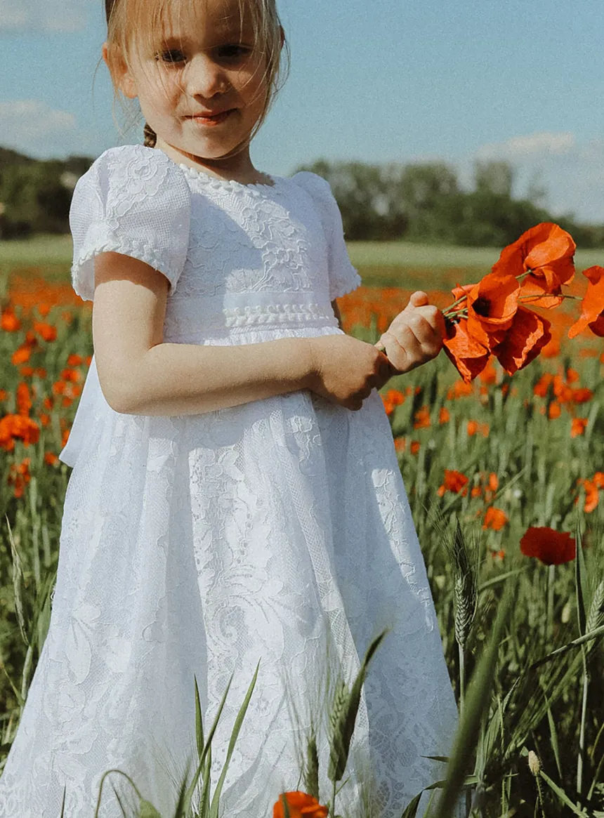Robe de baptême longue dentelle Lison + béguin