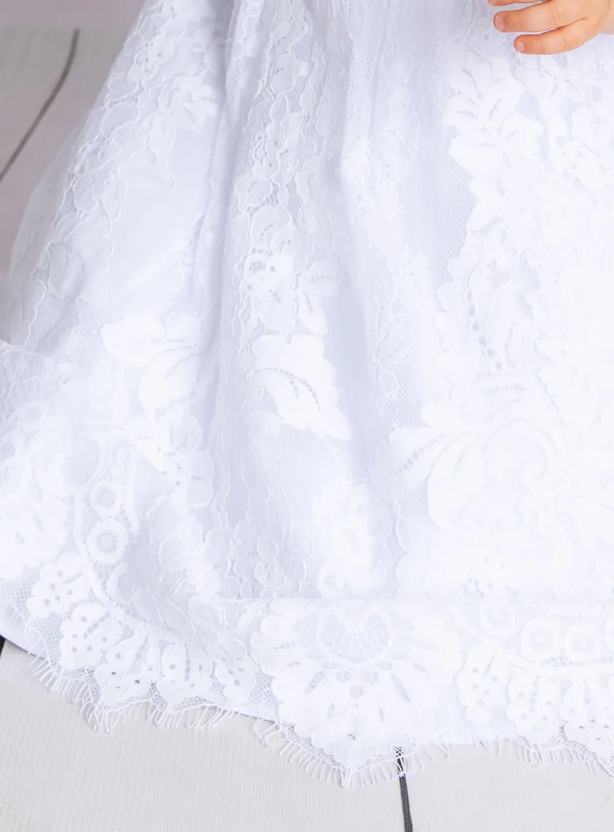 Robe de baptême longue dentelle Lison + béguin