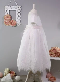 Robe de baptême longue dentelle Lison + béguin