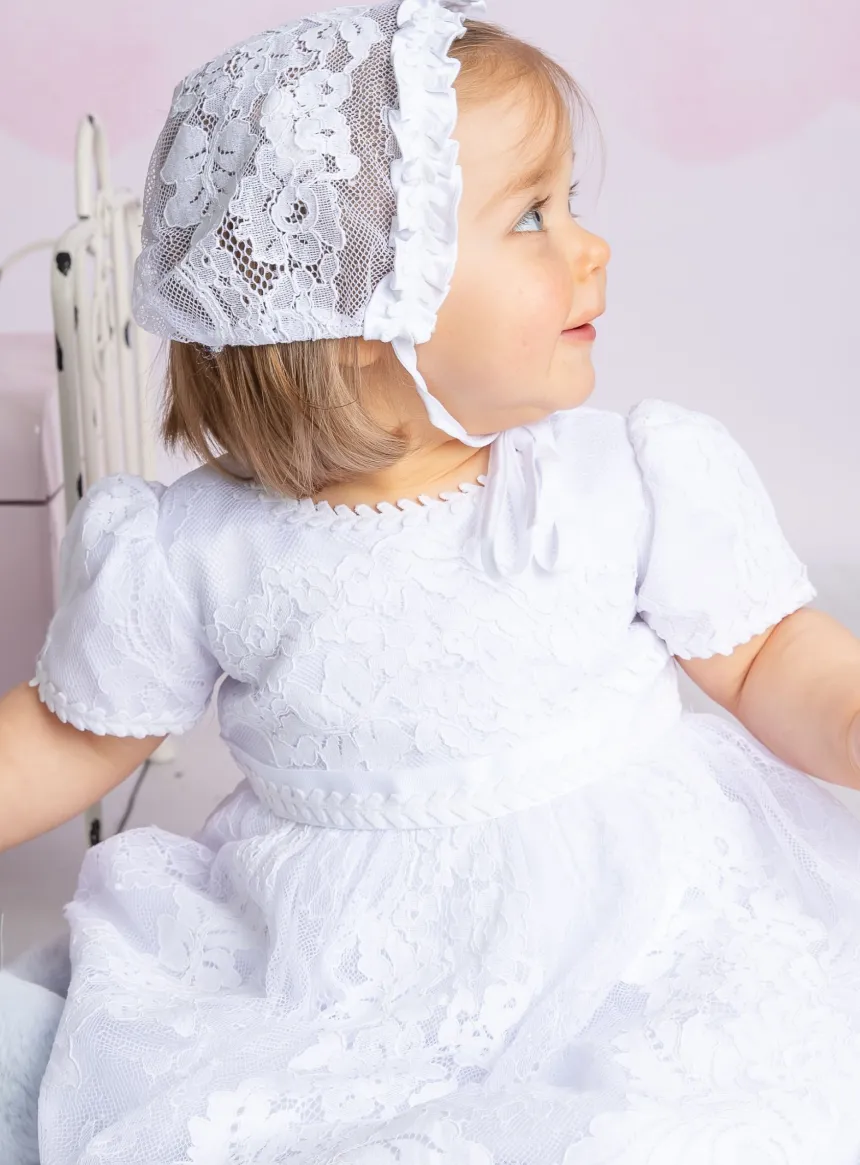 Robe de baptême longue dentelle Lison + béguin