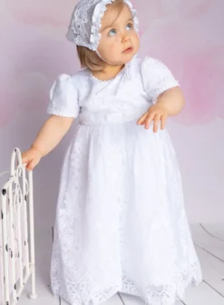 Robe de baptême longue dentelle Lison + béguin