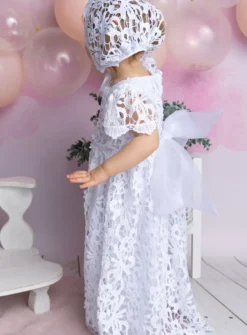Robe de baptême longue dentelle + bonnet Mila