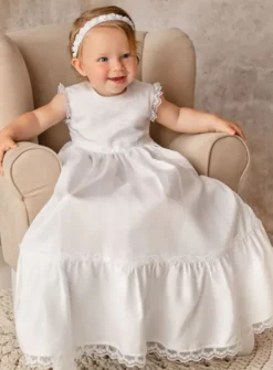 Robe de baptême longue dentelle traditionnelle Léa + cape