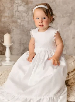Robe de baptême longue dentelle traditionnelle Léa + cape