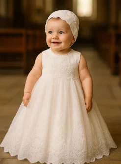 Robe de baptême longue et traditionnelle avec bonnet