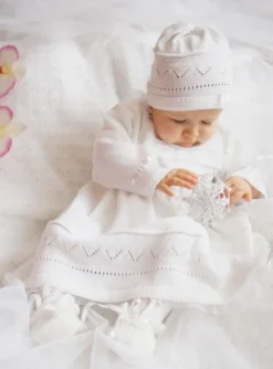 Robe de baptême manches longues + bonnet Jeanne