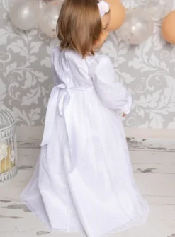Robe de baptême manches longues Salomé + bandeau