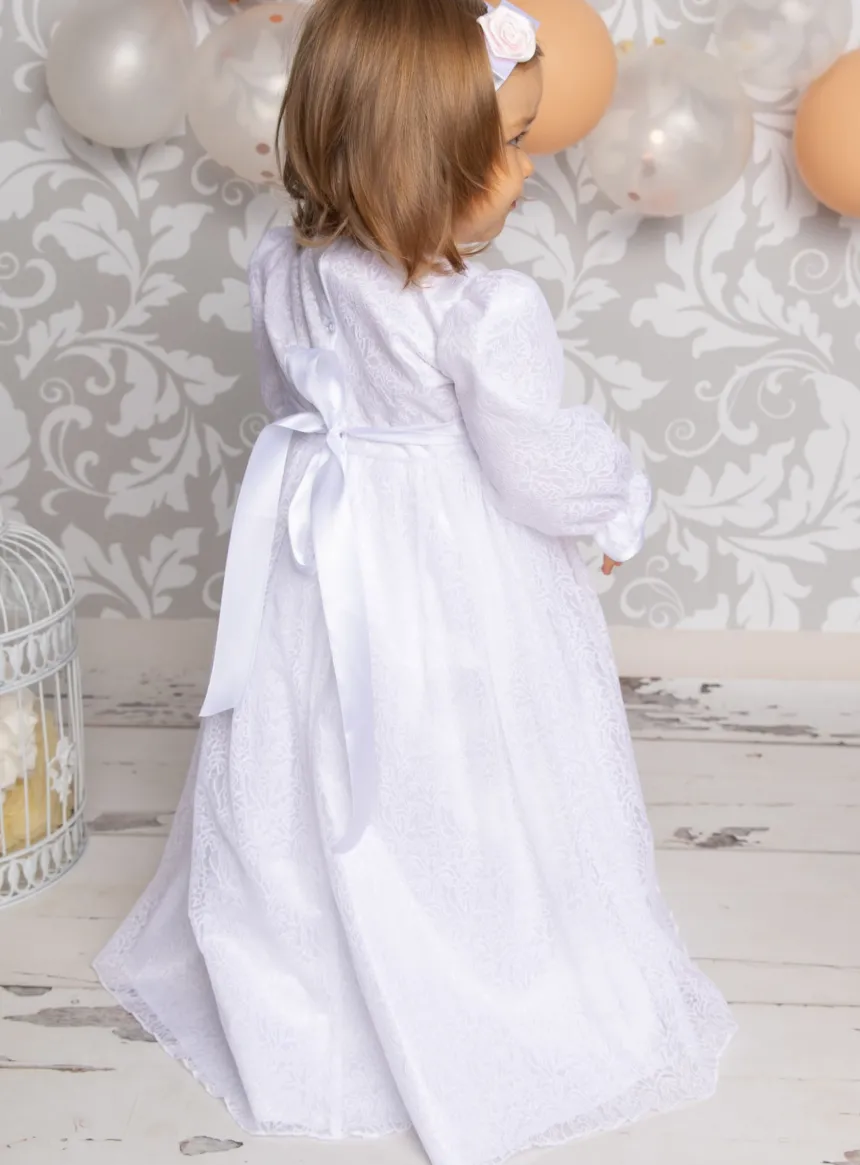 Robe de baptême manches longues Salomé + bandeau