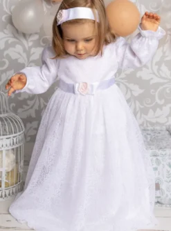 Robe de baptême manches longues Salomé + bandeau