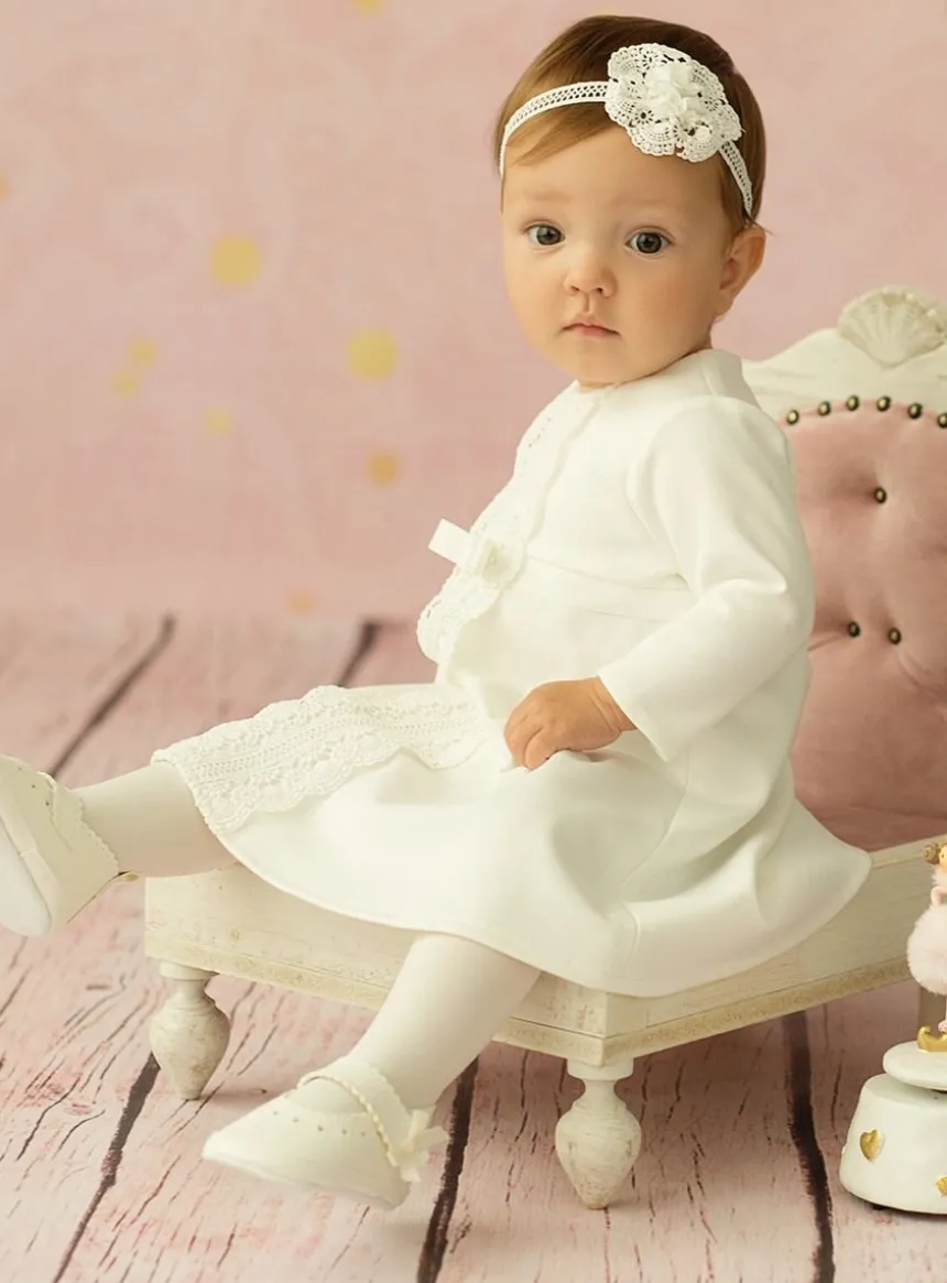 Robe de baptême manches longues hiver dentelle