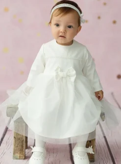 Robe de baptême manches longues hiver tulle