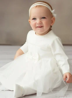 Robe de baptême manches longues hiver tulle