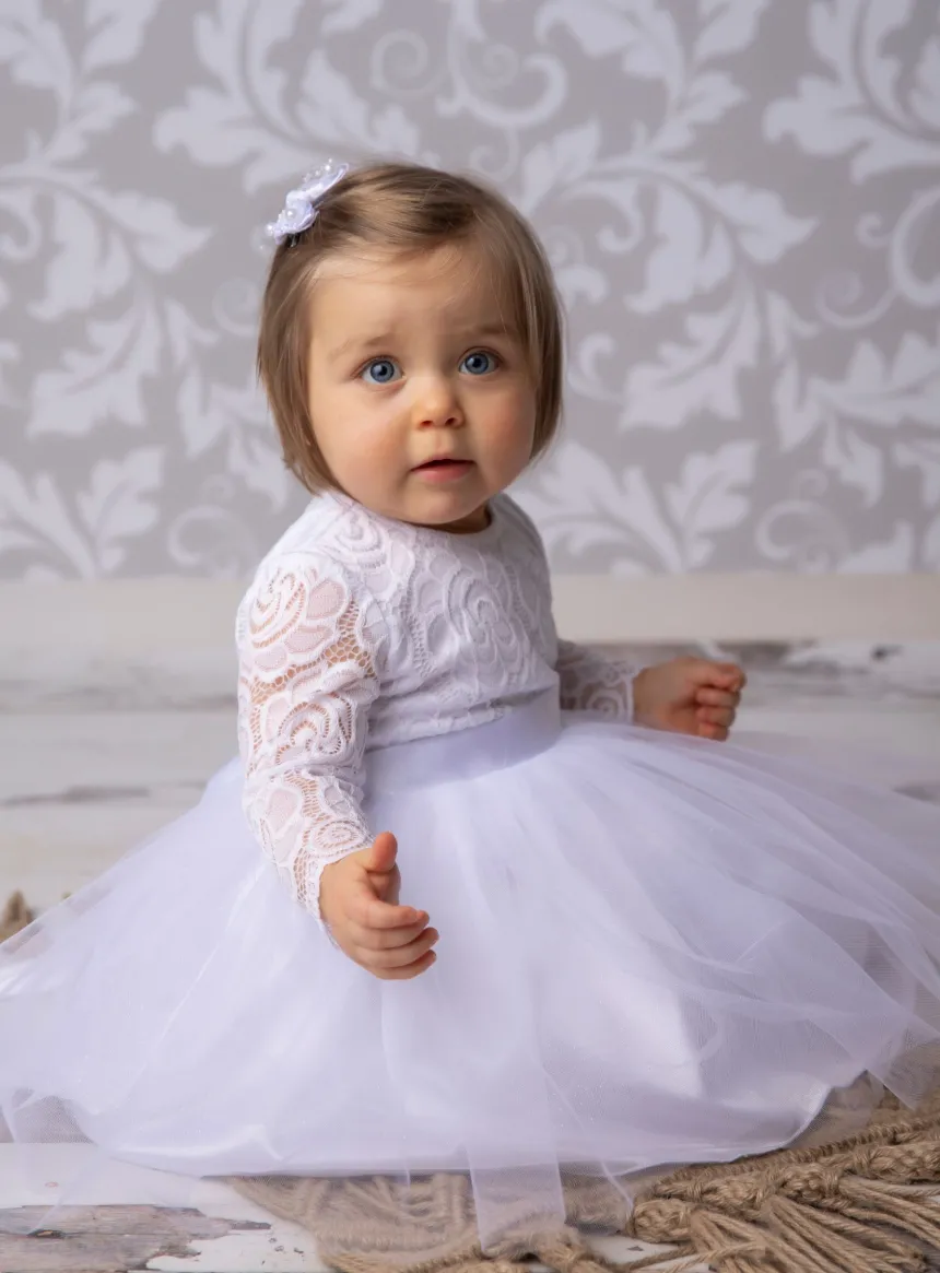Robe de baptême manches longues dentelles Elisa