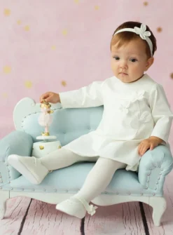 Robe de baptême manches longues hiver fleurs