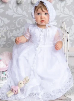 Robe de baptême traditionnelle Adèle avec Cape et bonnet