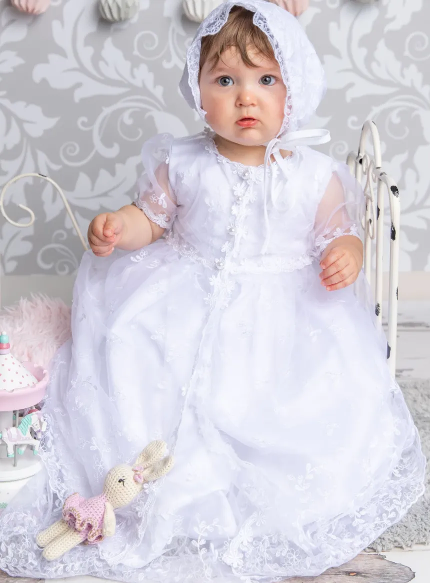 Robe de baptême traditionnelle Adèle avec Cape et bonnet