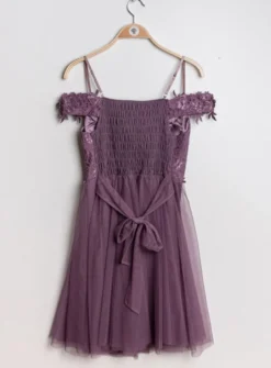 Robe de cocktail courte femme dentelle et mousseline
