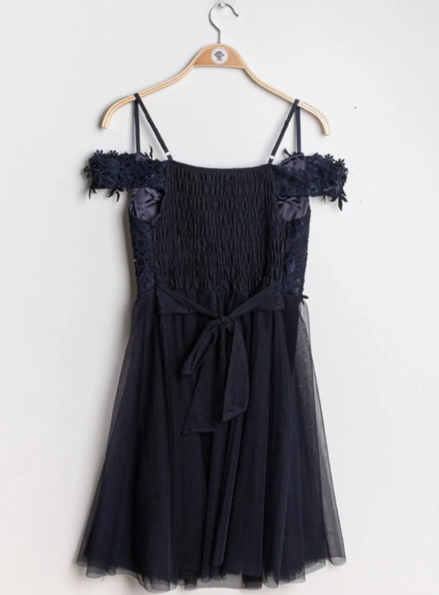 Robe de cocktail courte femme dentelle et mousseline