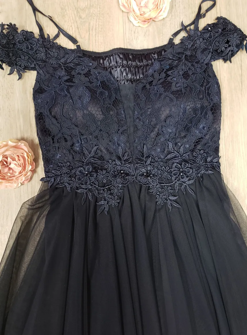 Robe de cocktail courte femme dentelle et mousseline
