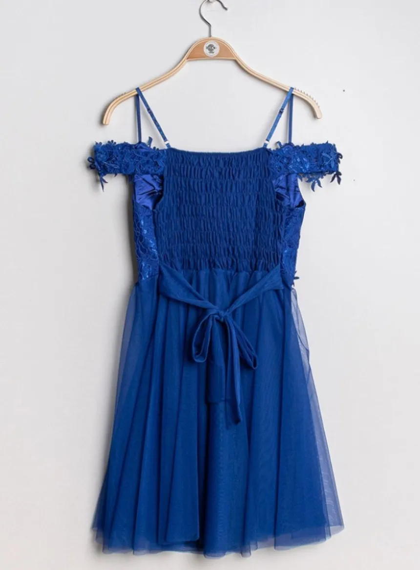 Robe de cocktail courte femme dentelle et mousseline