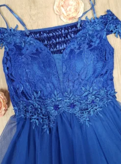 Robe de cocktail courte femme dentelle et mousseline