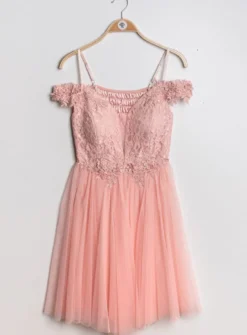 Robe de cocktail courte femme dentelle et mousseline