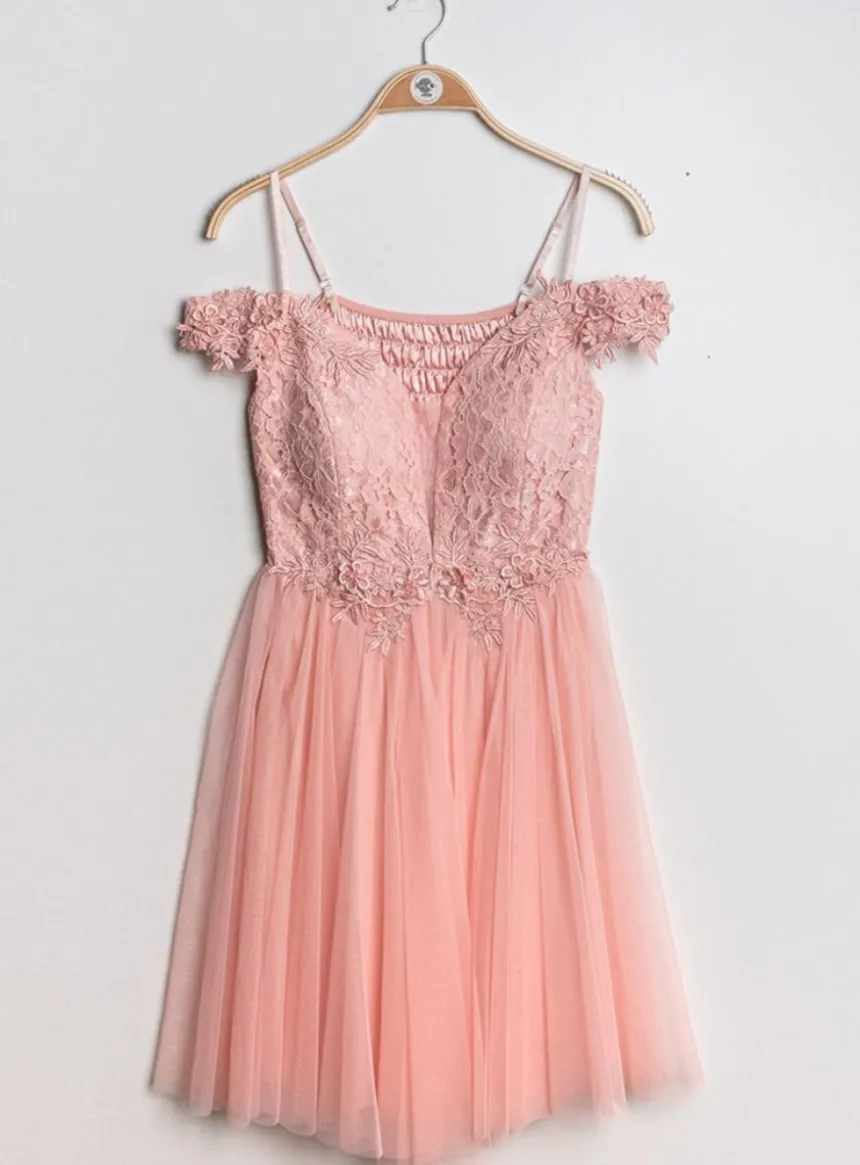Robe de cocktail courte femme dentelle et mousseline