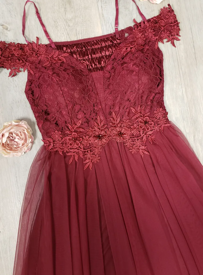 Robe de cocktail courte femme dentelle et mousseline