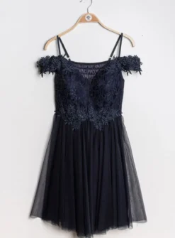 Robe de cocktail courte femme dentelle et mousseline
