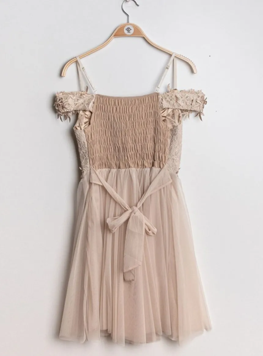 Robe de cocktail courte femme dentelle et mousseline