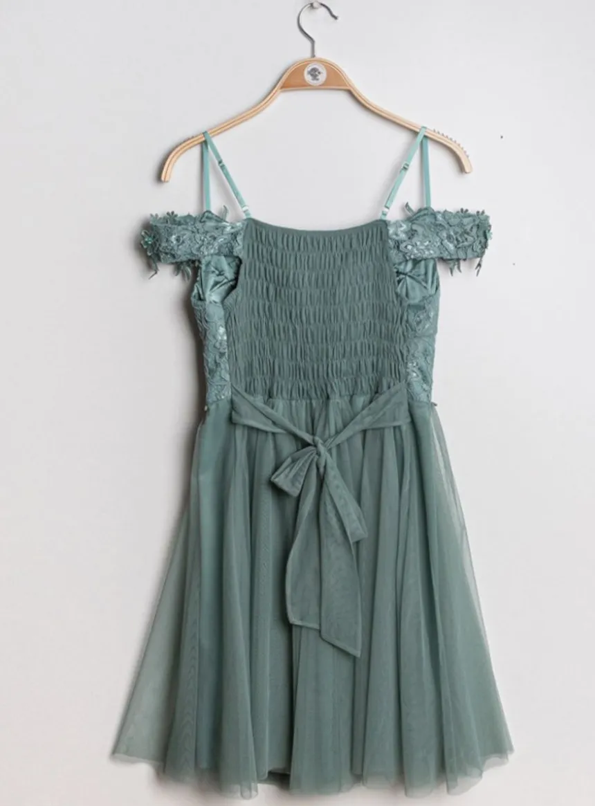 Robe de cocktail courte femme dentelle et mousseline