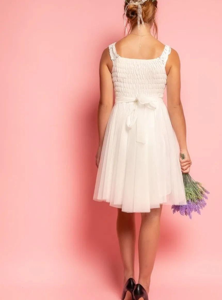 Robe de cocktail courte femme dentelle et mousseline