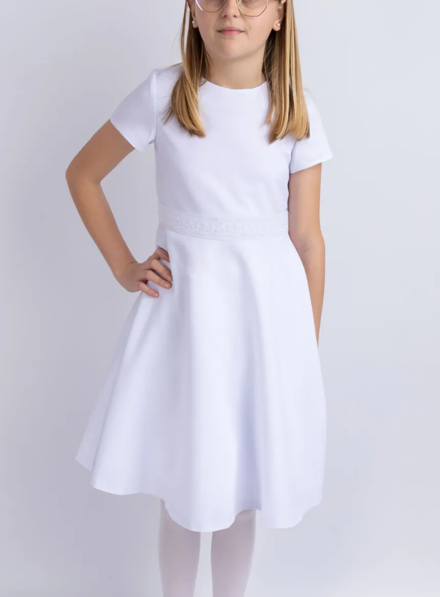 Robe de communion courte Jane + ceinture dentelle - Collection Création