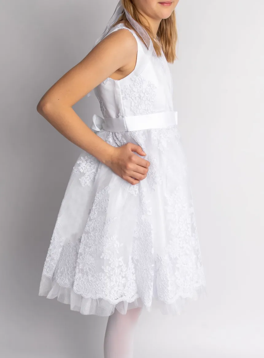 Robe de communion courte Sofia dentelle Blanc 8 ans
