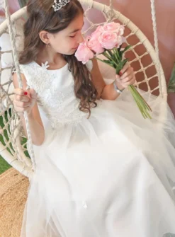 Robe de communion longue dentelle et tulle fille
