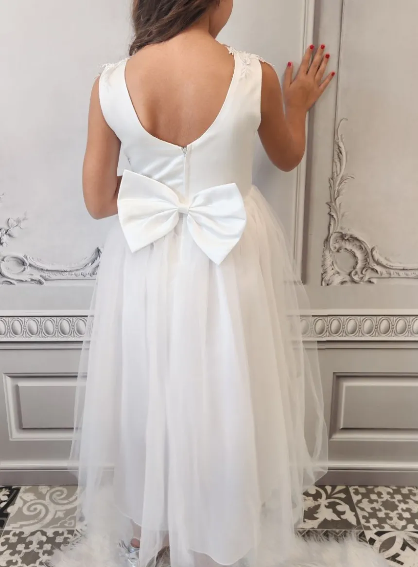 Robe de communion longue dentelle et tulle fille