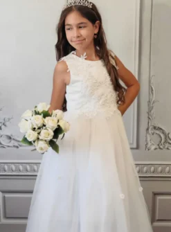 Robe de communion longue dentelle et tulle fille