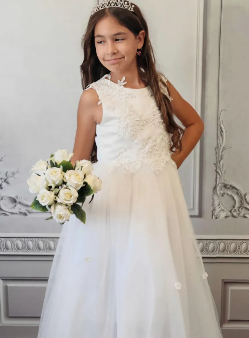 Robe de communion longue dentelle et tulle fille